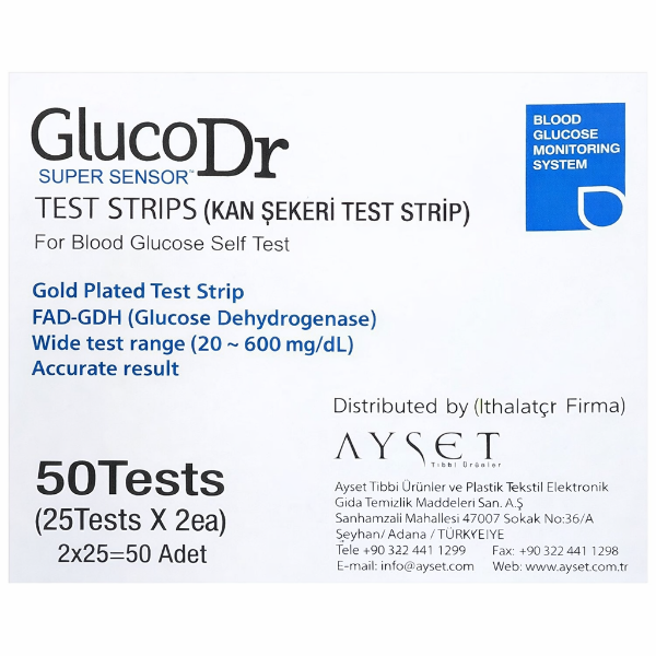 Gluco Dr Super Sensor Şeker Ölçüm Stripi 50'li